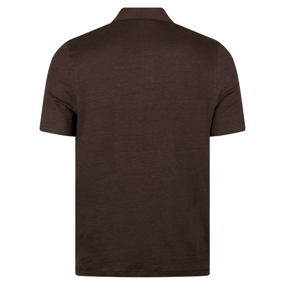 Dark Brown Linen-Stretch Short Sleeve Knitted Polo Shirt - Stenströms