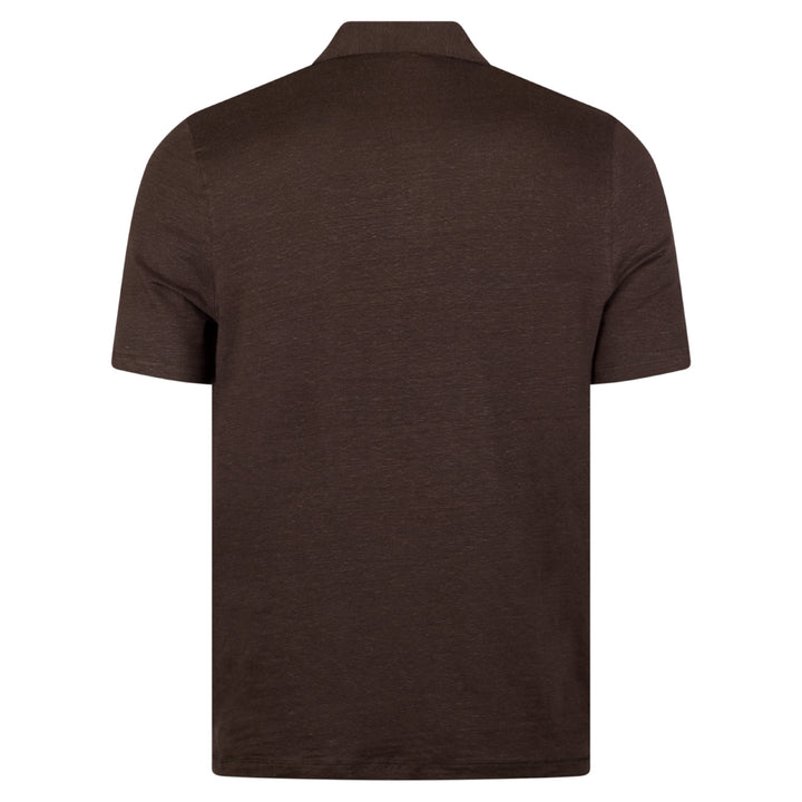 Dark Brown Linen-Stretch Short Sleeve Knitted Polo Shirt - Stenströms