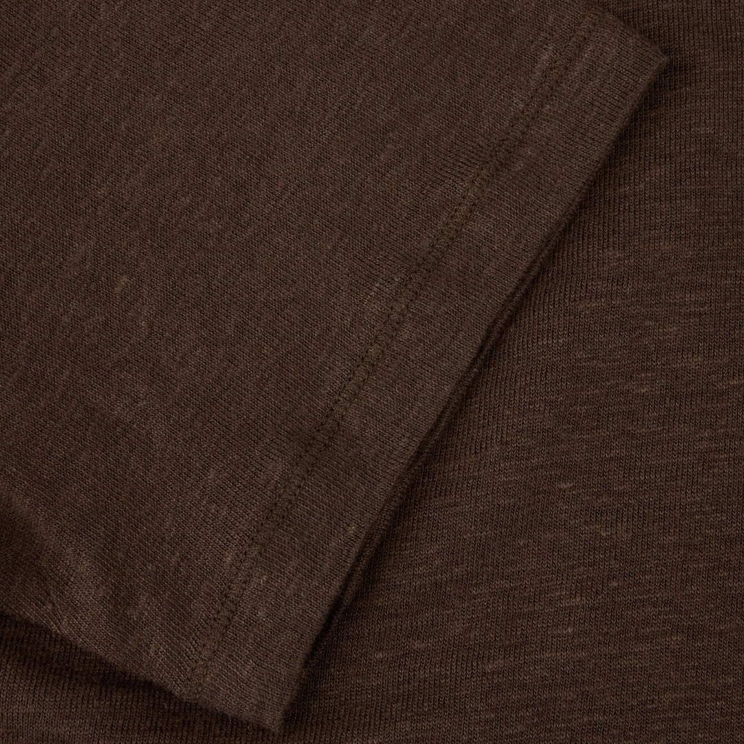 Dark Brown Linen-Stretch Short Sleeve Knitted Polo Shirt - Stenströms