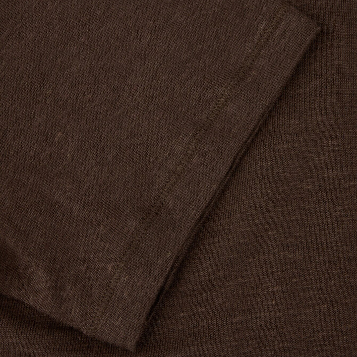 Dark Brown Linen-Stretch Short Sleeve Knitted Polo Shirt - Stenströms