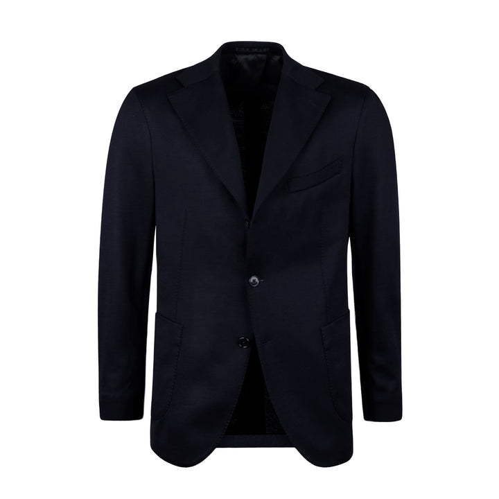 Navy Blue Solid Wool Jersey Soft Unconstructed Sport Jacket - Stenströms