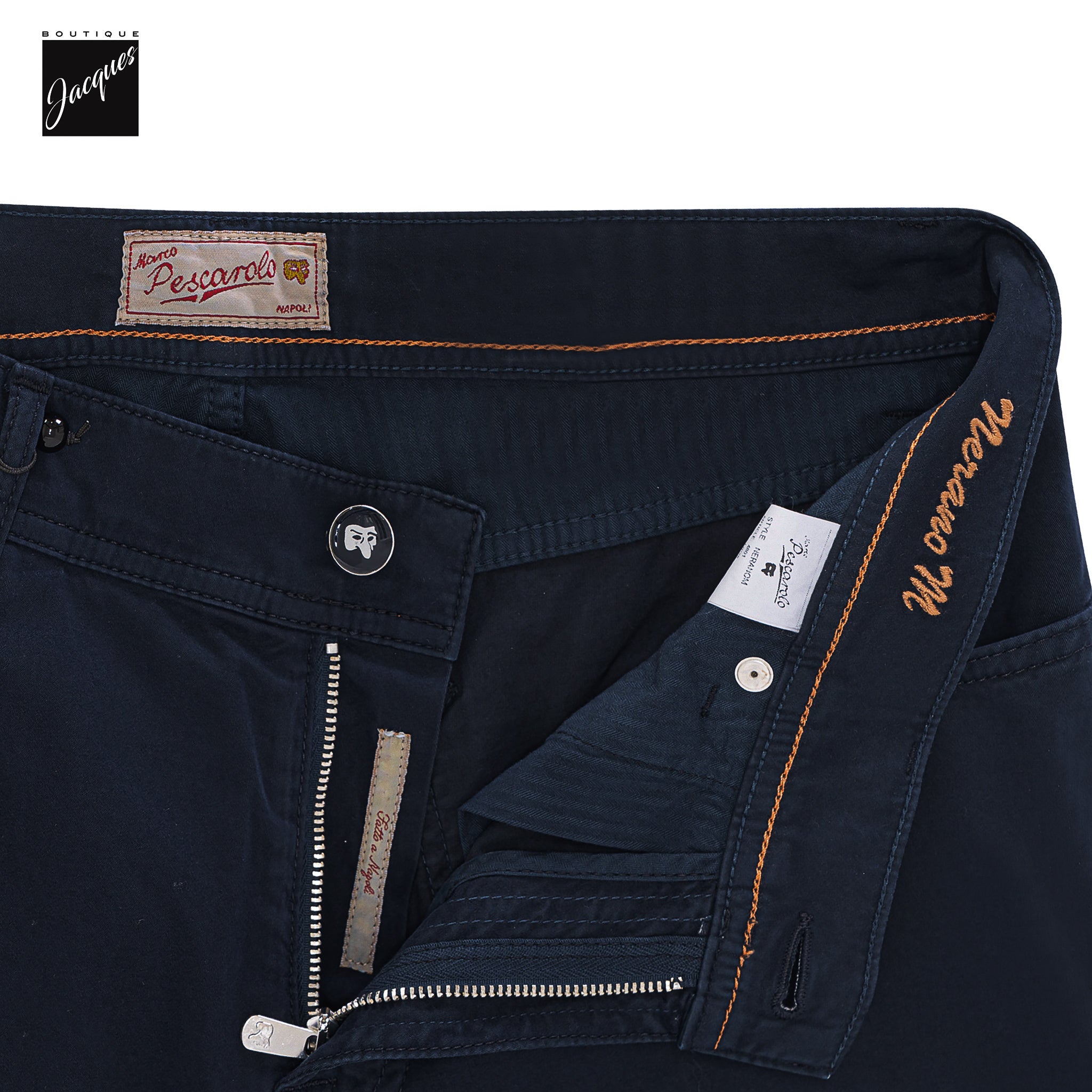 Navy Cotton-Stretch Nerano M Tailored Fit Five Pocket Pants - Marco Pescarolo