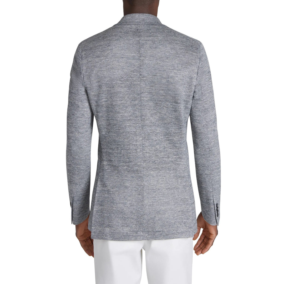Gray Mouliné Double Breasted Knit Linen Hall Contemporary Fit Blazer - Jack Victor