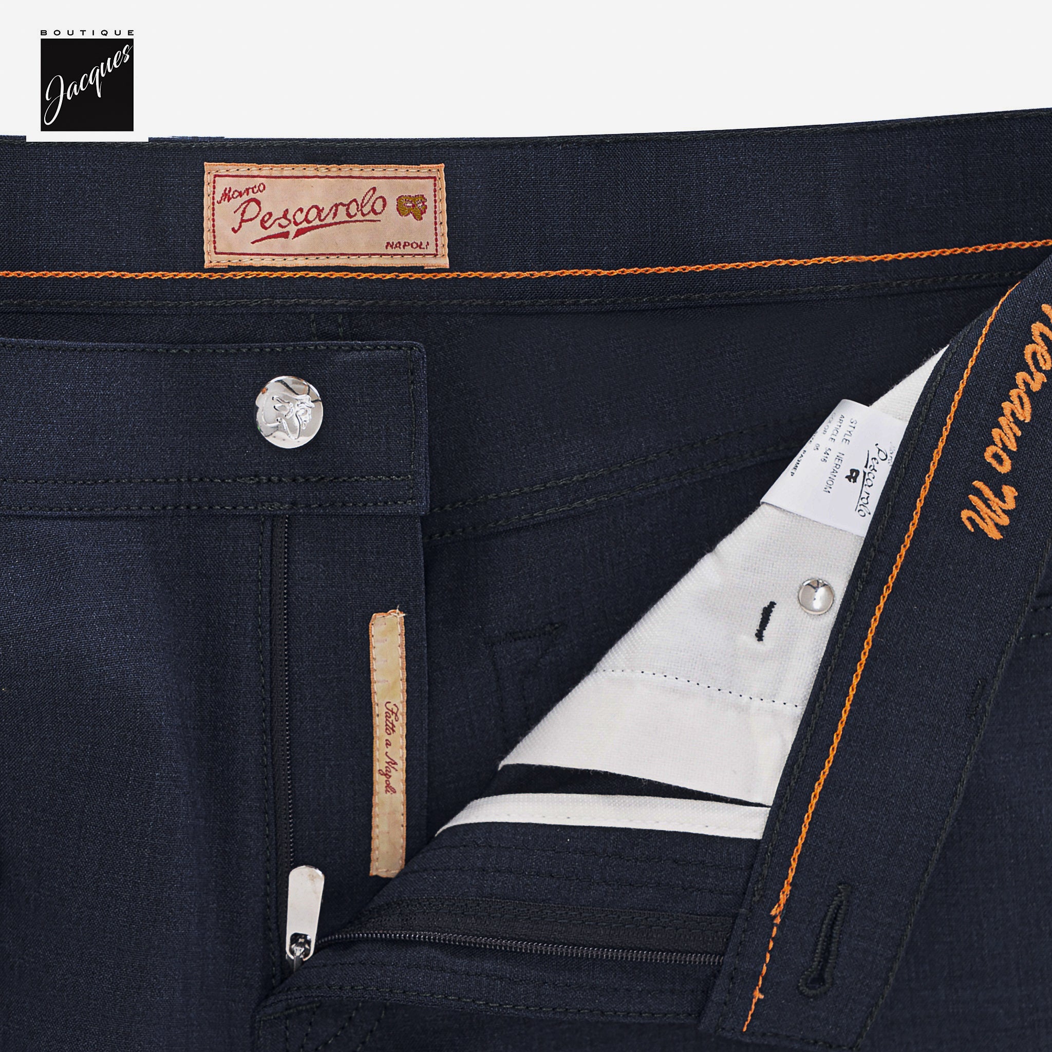 Navy Wool-Stretch Nerano M Tailored Fit Five Pocket Pants - Marco Pescarolo