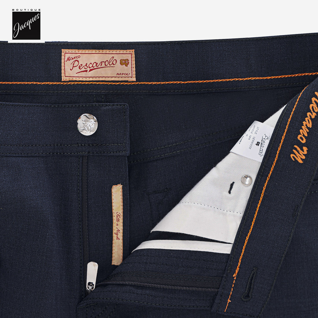 Navy Wool-Stretch Nerano M Tailored Fit Five Pocket Pants - Marco Pescarolo