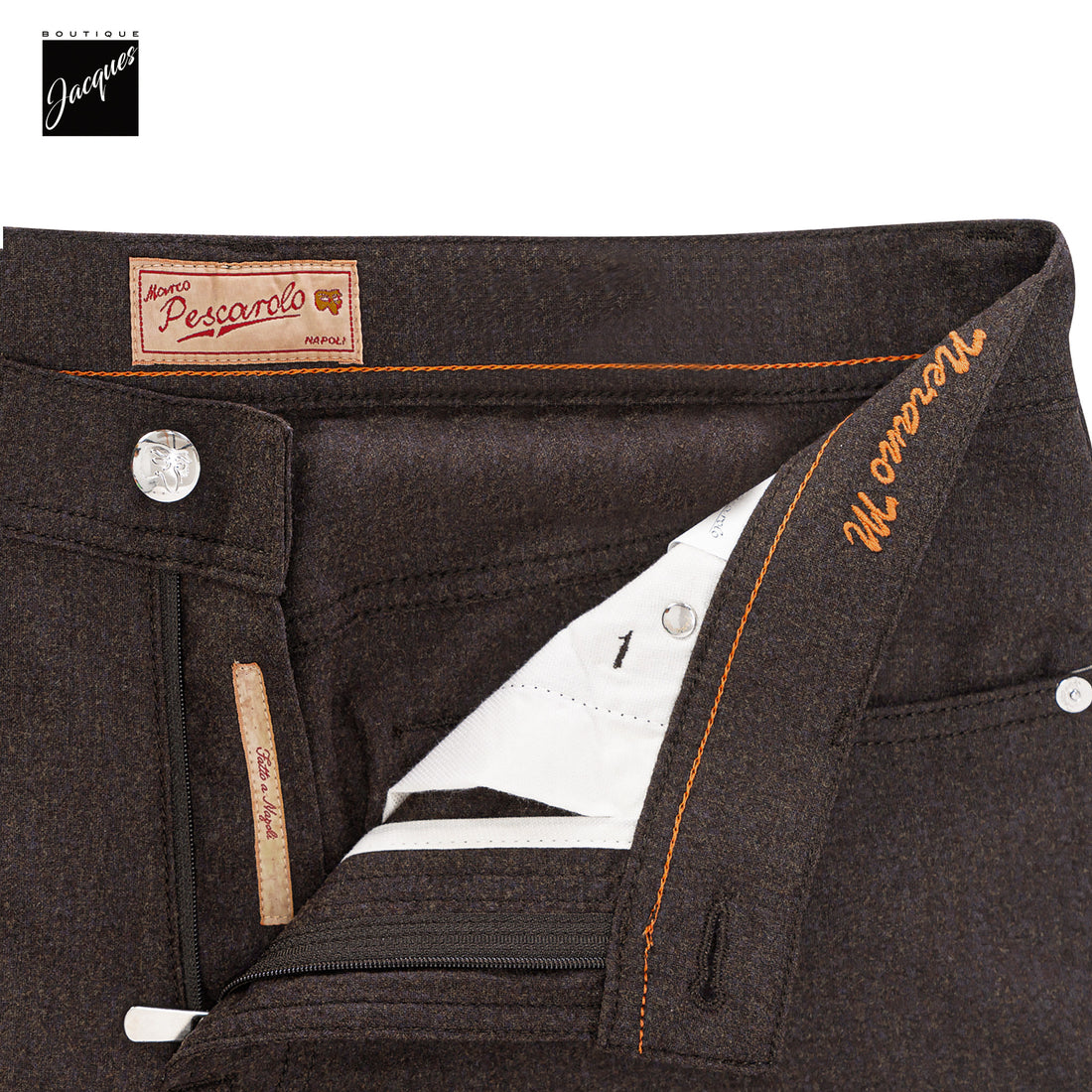 Brown Wool-Cashmere Flannel Nerano M Tailored Fit Five Pocket Pants - Marco Pescarolo