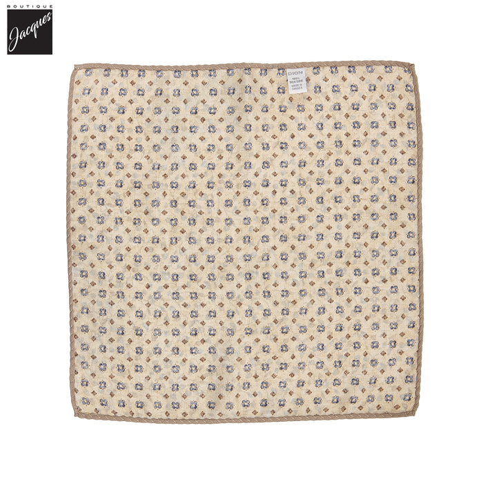 Beige Leafy Floral/Medallion Reversible Silk Pocket Square - DION - Boutique Jacques International