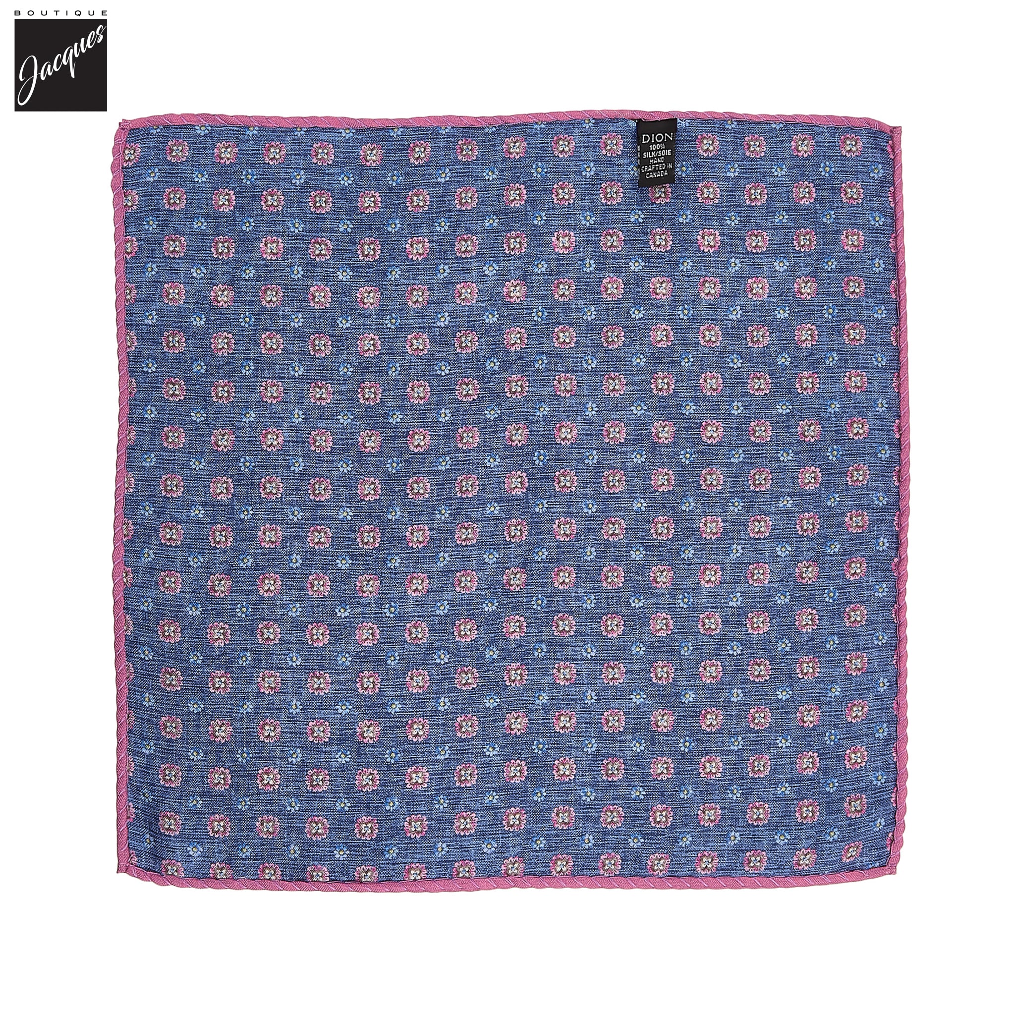Blue & Pink Floral Reversible Silk Pocket Square - DION - Boutique Jacques International