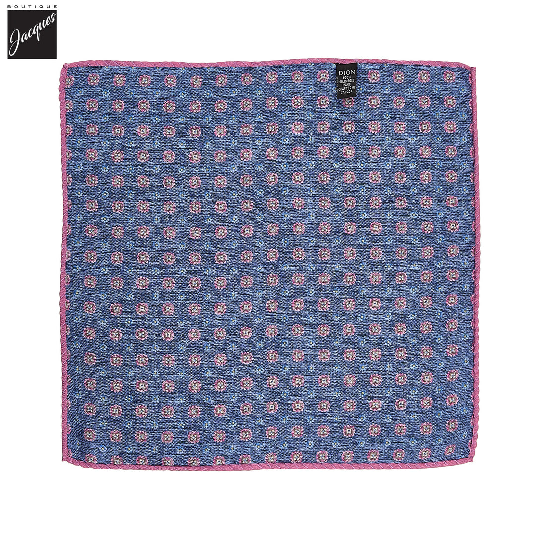 Blue & Pink Floral Reversible Silk Pocket Square - DION - Boutique Jacques International