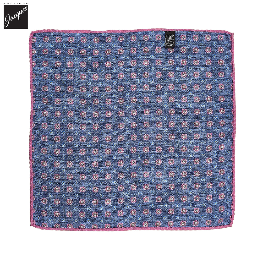 Blue & Pink Floral Reversible Silk Pocket Square - DION - Boutique Jacques International