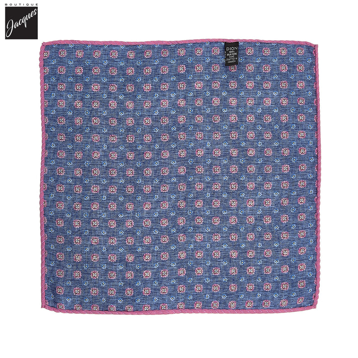 Blue & Pink Floral Reversible Silk Pocket Square - DION - Boutique Jacques International