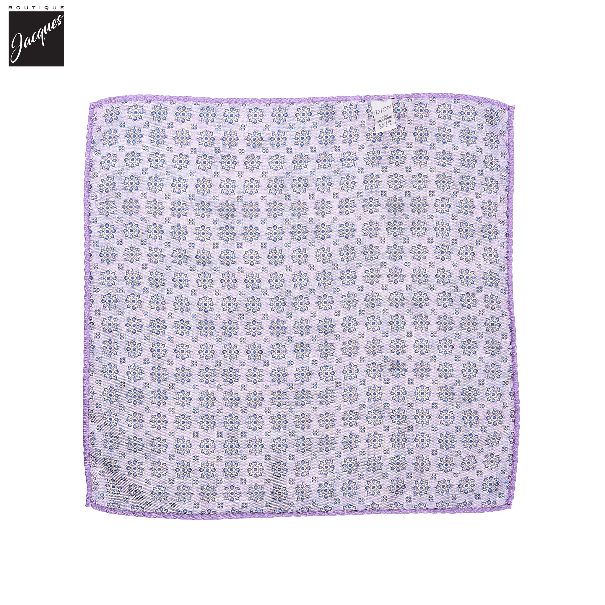 Lilac & Blue Floral/Medallion Reversible Silk Pocket Square - DION - Boutique Jacques International