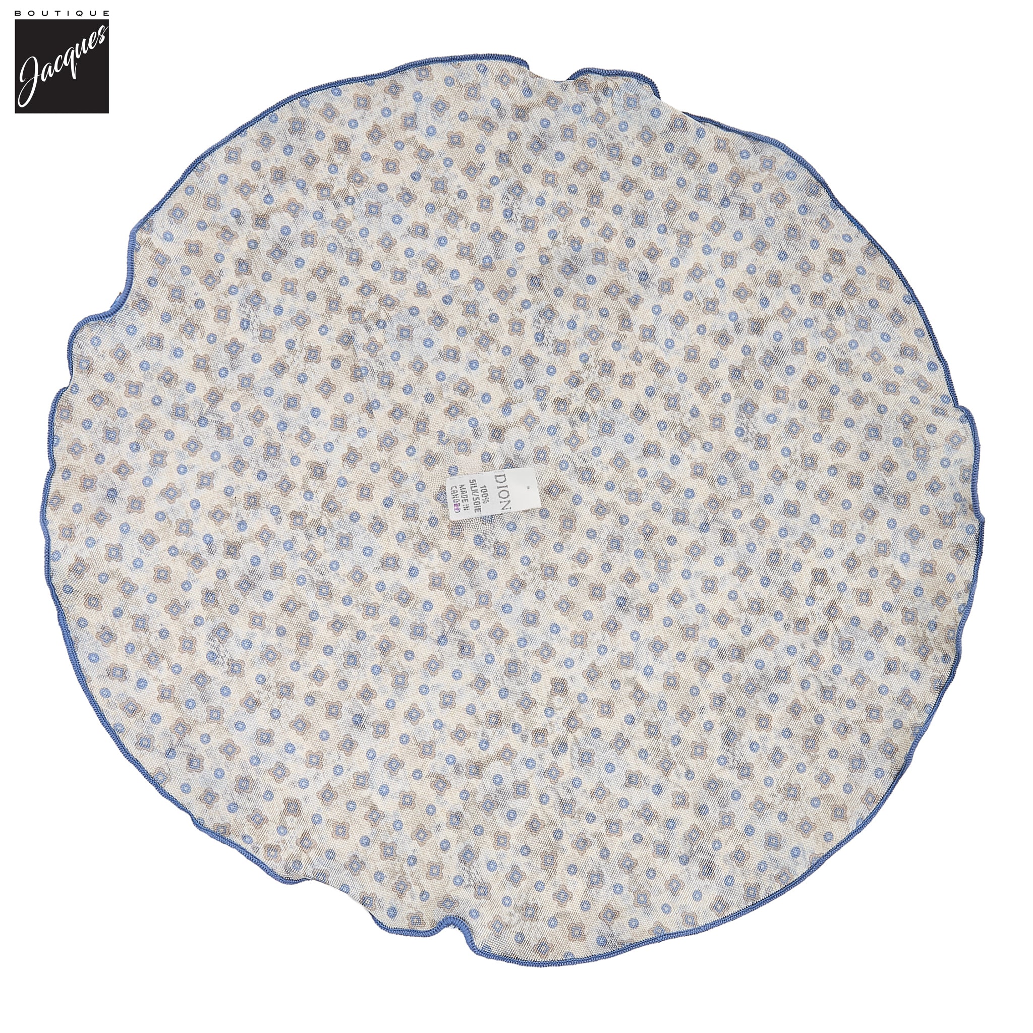 Beige & Blue Flower/Medallion Reversible Silk Pocket Round - DION - Boutique Jacques International