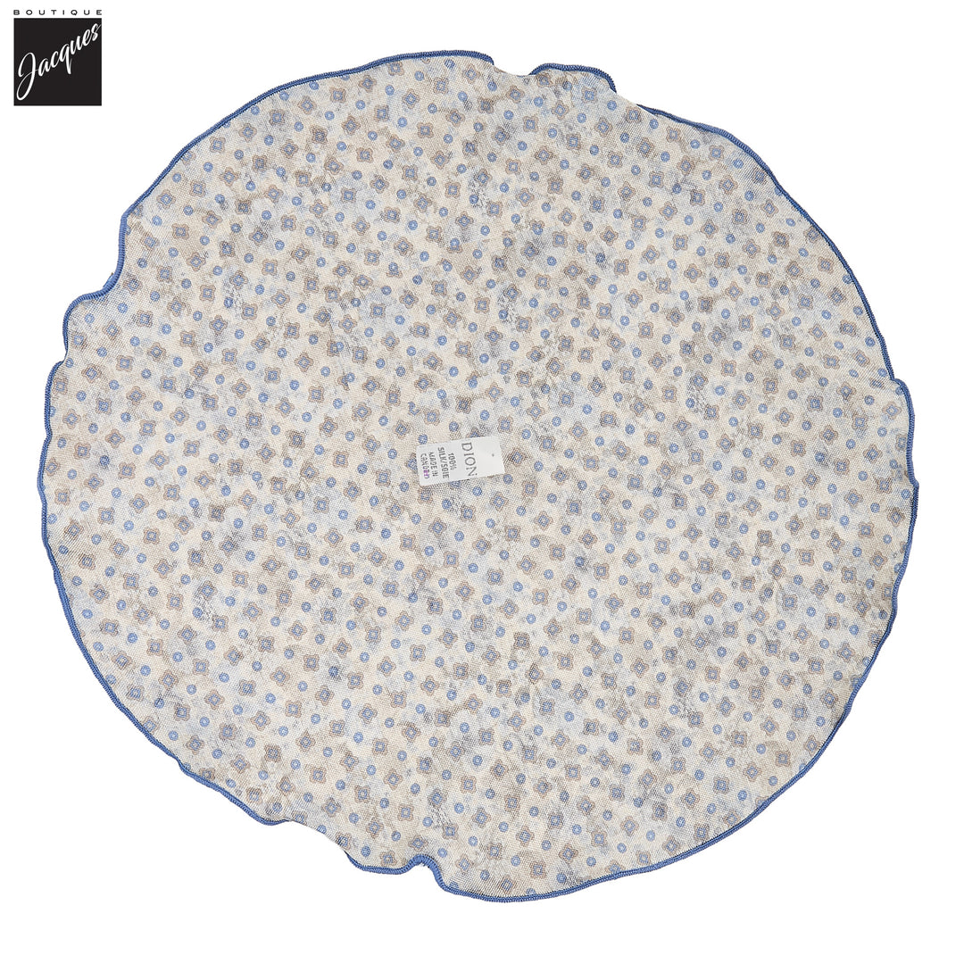 Beige & Blue Flower/Medallion Reversible Silk Pocket Round - DION - Boutique Jacques International