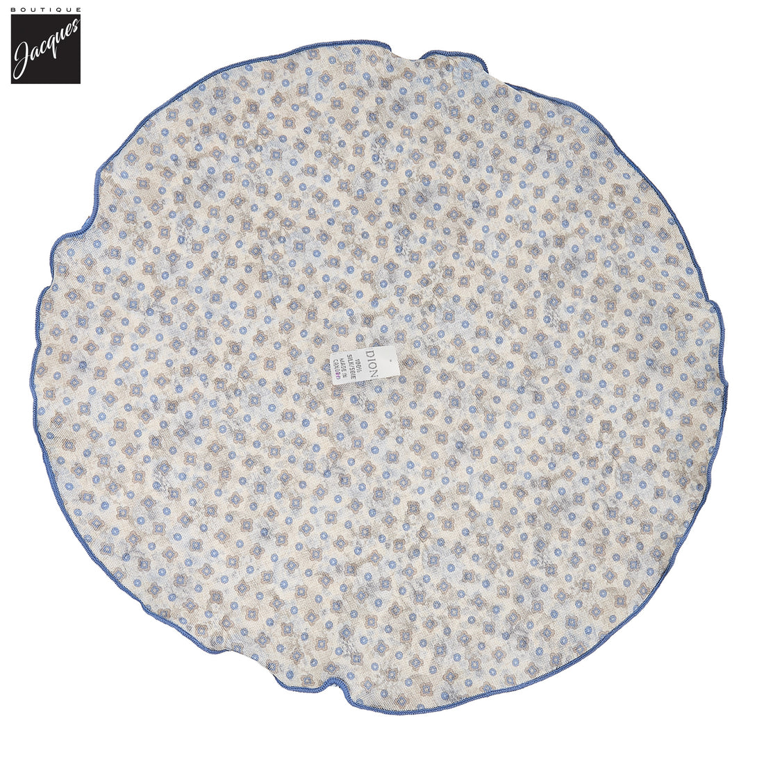 Beige & Blue Flower/Medallion Reversible Silk Pocket Round - DION - Boutique Jacques International