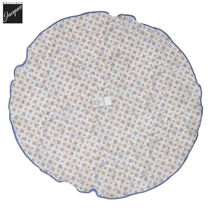 Beige & Blue Flower/Medallion Reversible Silk Pocket Round - DION - Boutique Jacques International