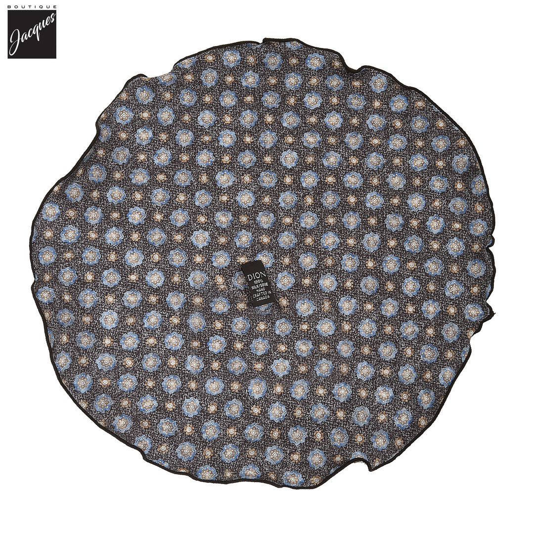 Dark Charcoal Paisley/Medallion Reversible Silk Pocket Round - DION - Boutique Jacques International