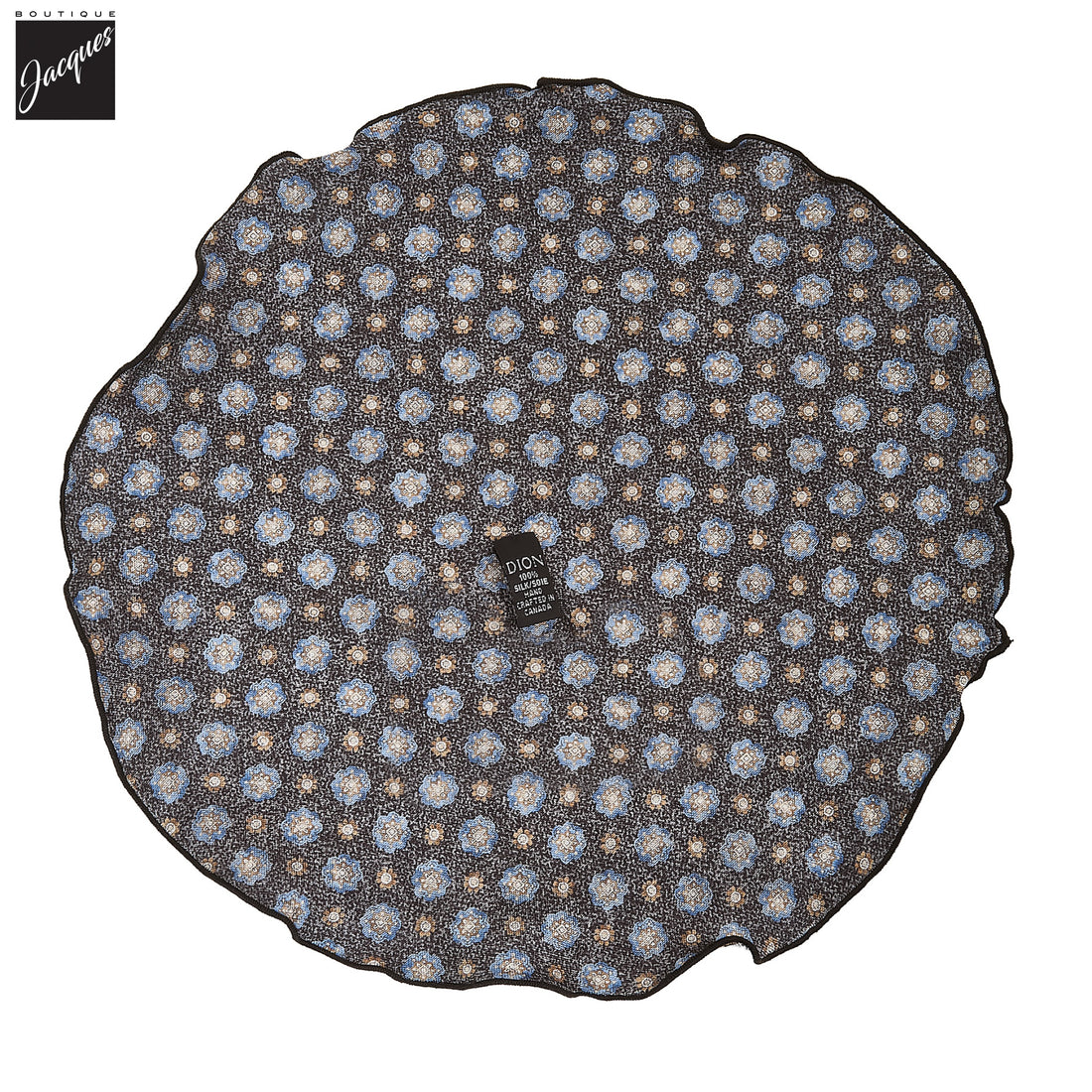 Dark Charcoal Paisley/Medallion Reversible Silk Pocket Round - DION - Boutique Jacques International