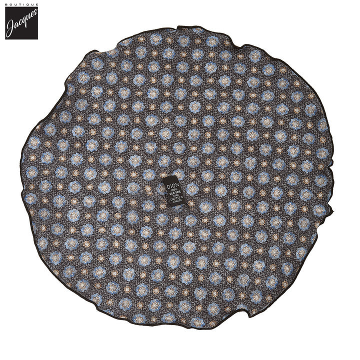 Dark Charcoal Paisley/Medallion Reversible Silk Pocket Round - DION - Boutique Jacques International