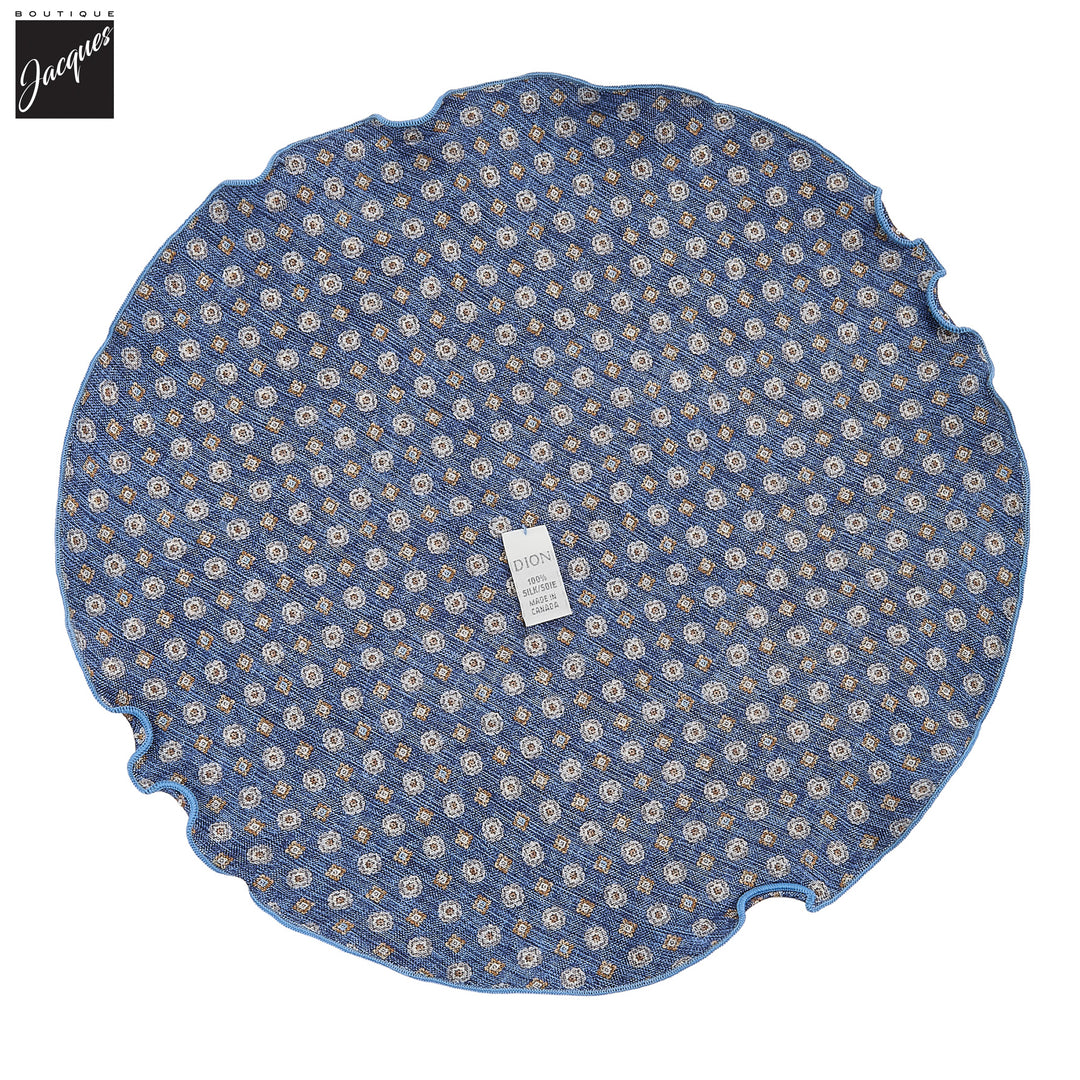 Mid Blue Mini Floral/Medallion Reversible Silk Pocket Round - DION - Boutique Jacques International