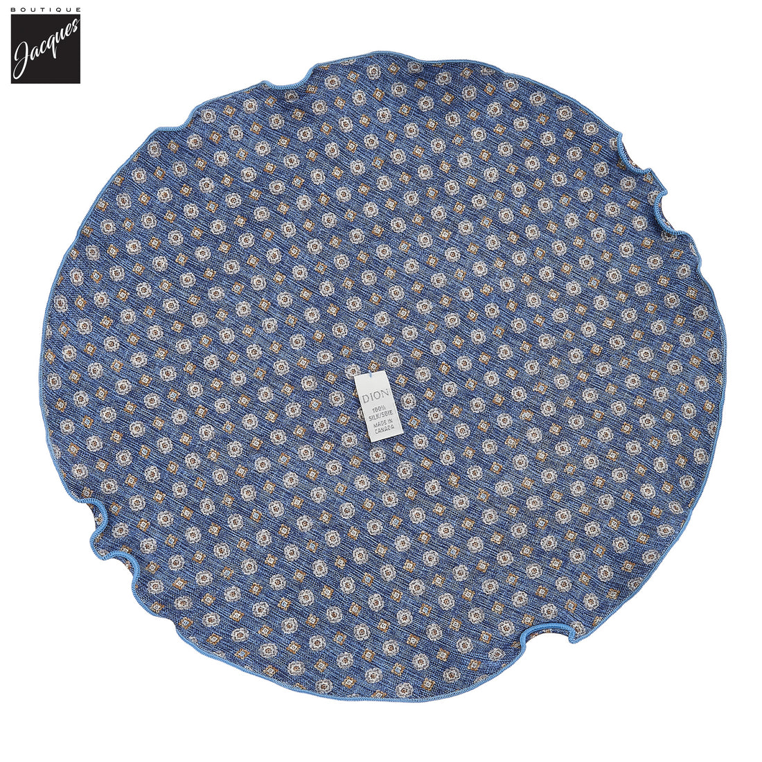 Mid Blue Mini Floral/Medallion Reversible Silk Pocket Round - DION - Boutique Jacques International