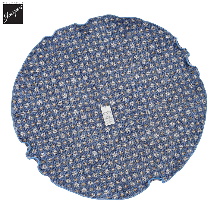 Mid Blue Mini Floral/Medallion Reversible Silk Pocket Round - DION - Boutique Jacques International