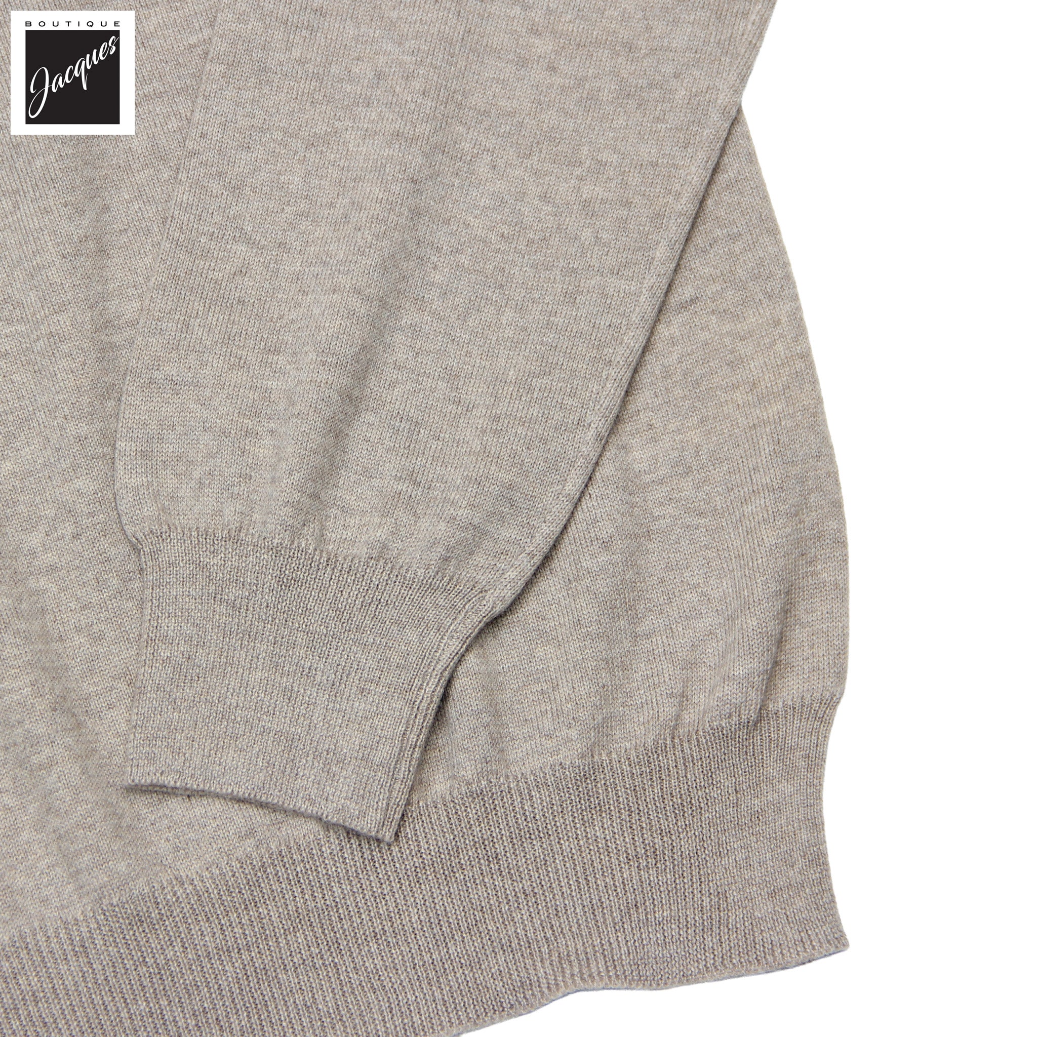 Beige Superfine Gauge Virgin Wool Half Zip Sweater - GRAN SASSO