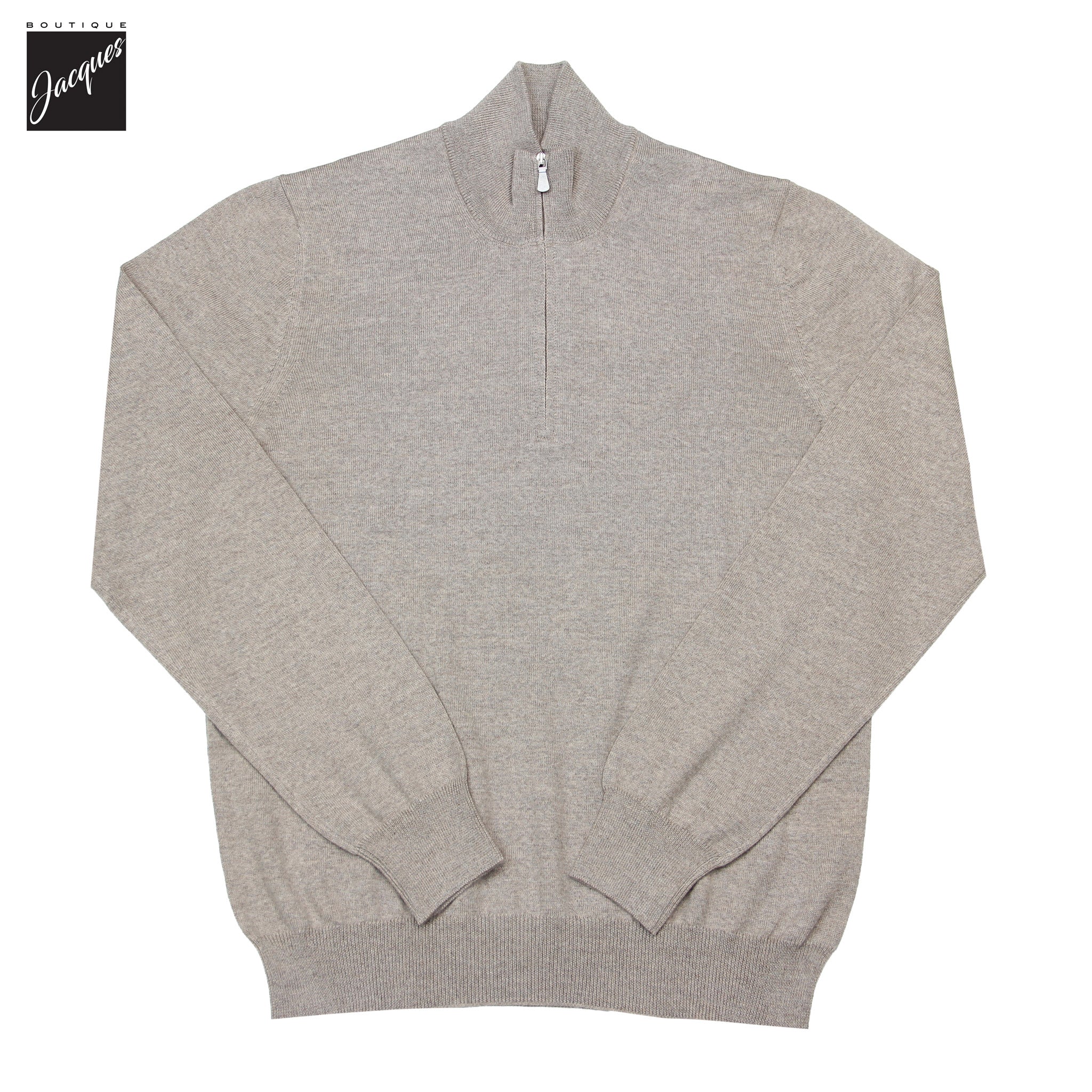 Beige Superfine Gauge Virgin Wool Half Zip Sweater - GRAN SASSO