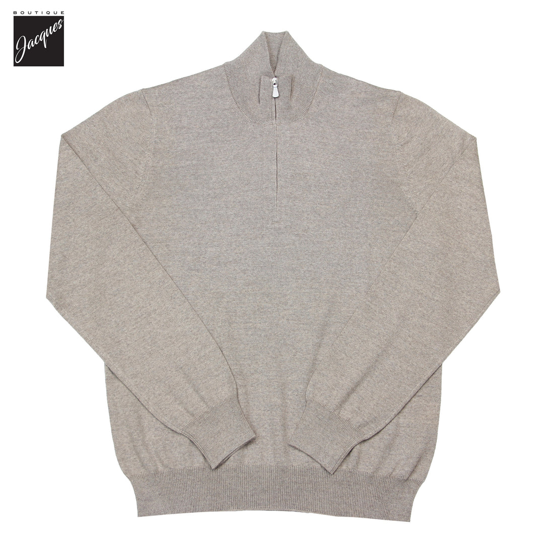 Beige Superfine Gauge Virgin Wool Half Zip Sweater - GRAN SASSO