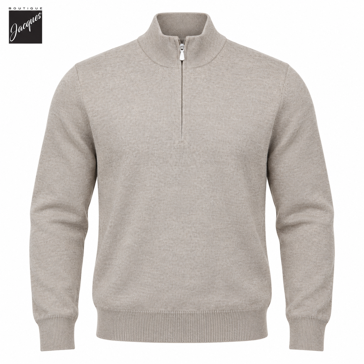 Beige Superfine Gauge Virgin Wool Half Zip Sweater - GRAN SASSO