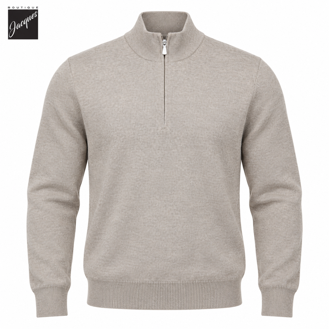Beige Superfine Gauge Virgin Wool Half Zip Sweater - GRAN SASSO