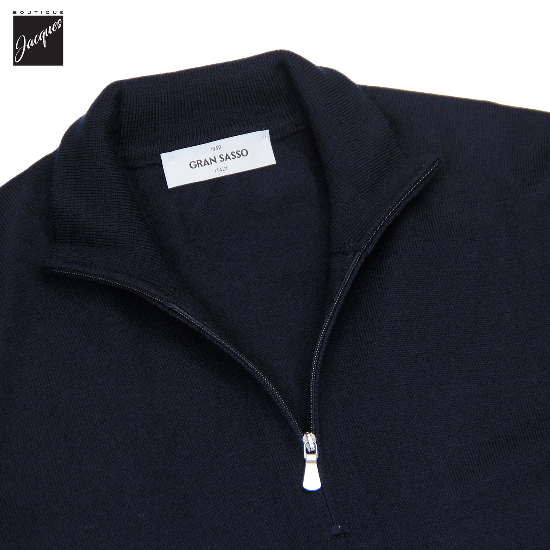 Navy Blue Superfine Gauge Virgin Wool Half Zip Sweater - GRAN SASSO