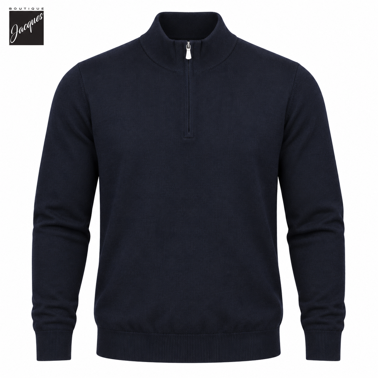 Navy Blue Superfine Gauge Virgin Wool Half Zip Sweater - GRAN SASSO