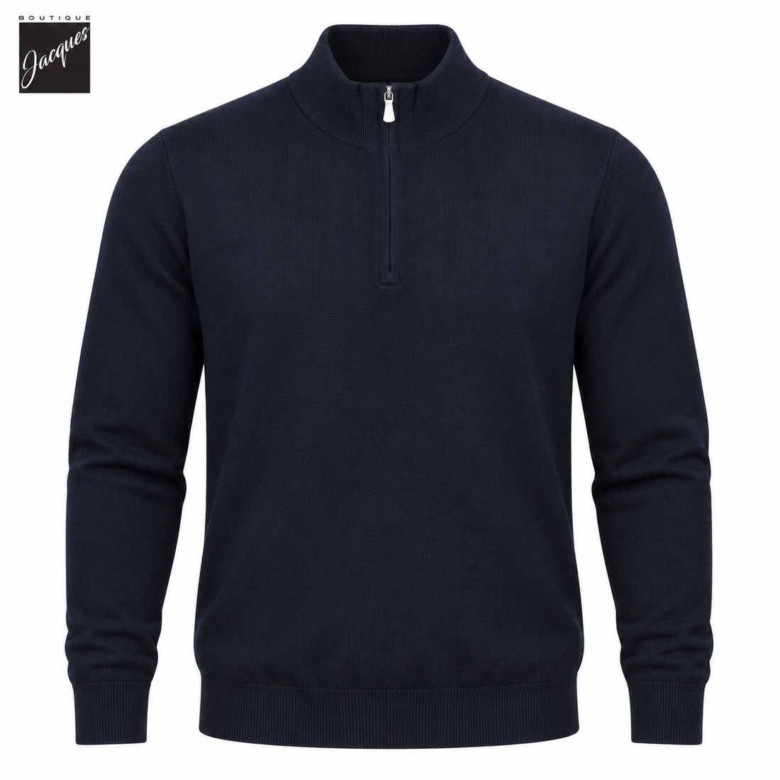 Navy Blue Superfine Gauge Virgin Wool Half Zip Sweater - GRAN SASSO