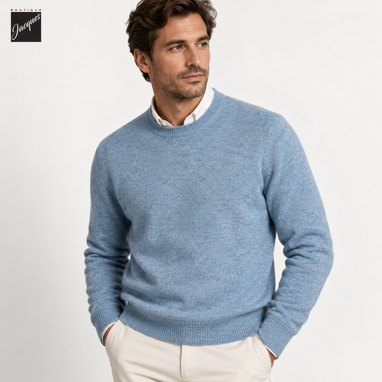 Aqua Blue Wool/Cashmere/Viscose Crew Neck Sweater - GRAN SASSO