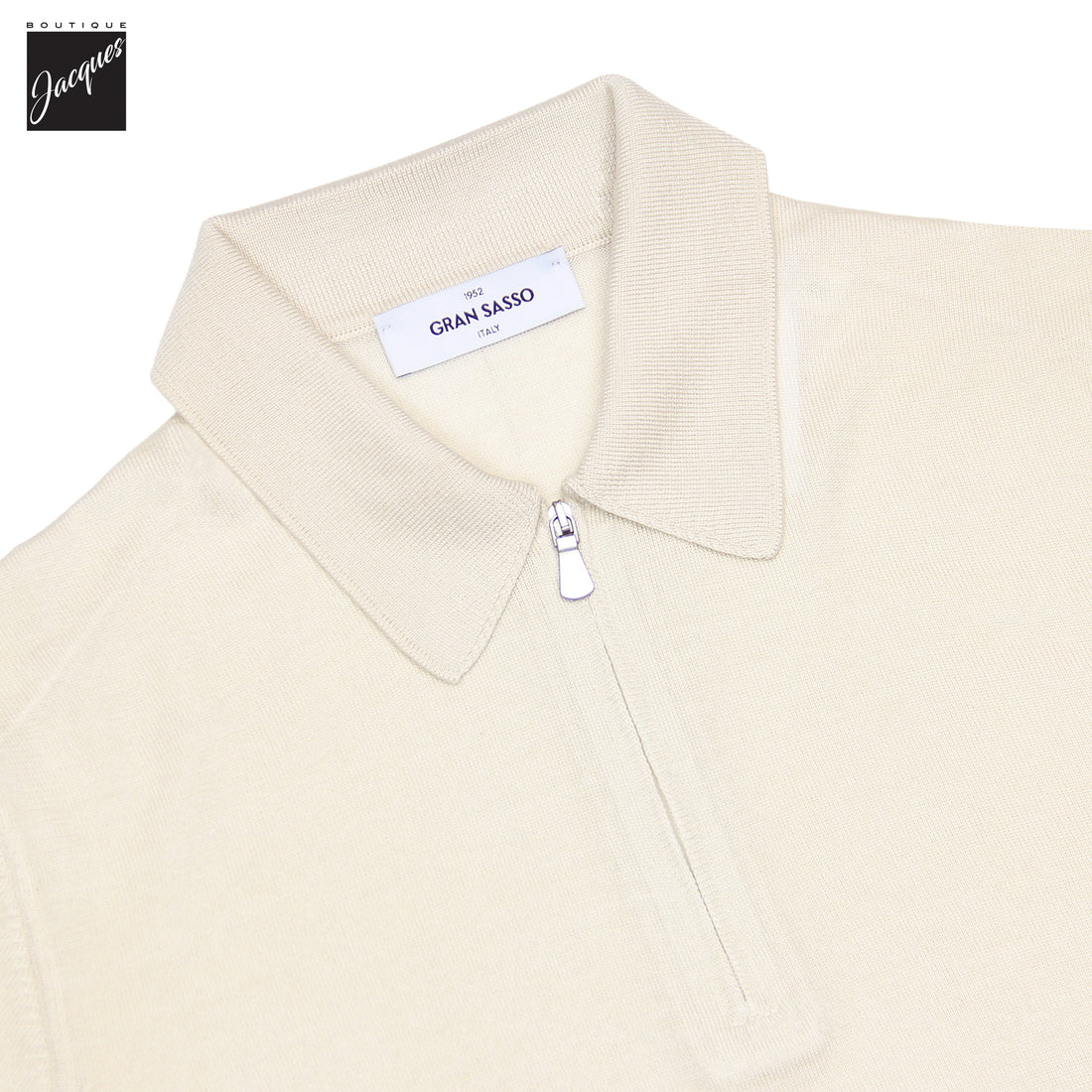 Off-White Ultrafine Wool-Silk Knitted Long Sleeve Zip Polo Shirt - GRAN SASSO