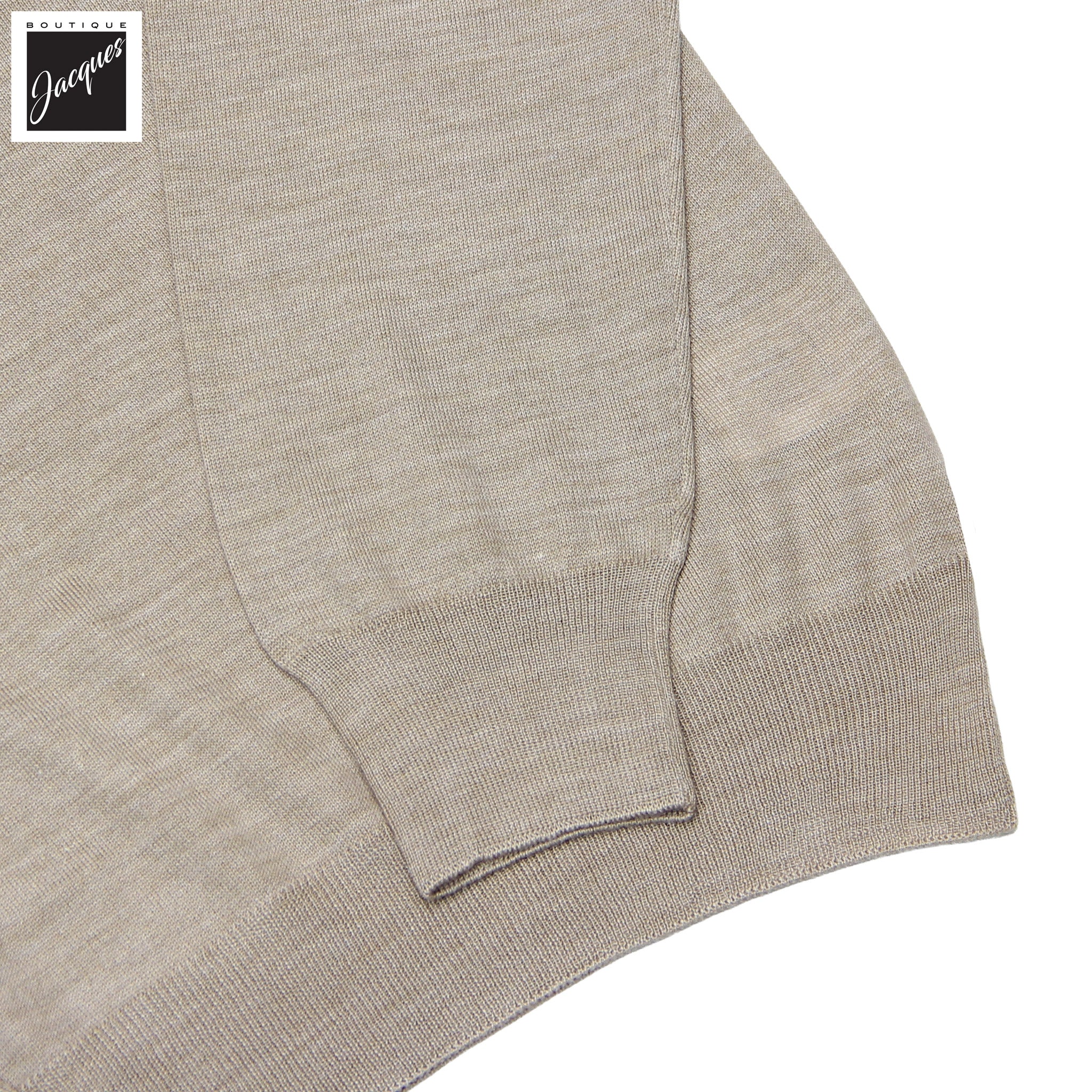 Beige Ultrafine Wool-Silk Knitted Long Sleeve Polo Shirt - GRAN SASSO
