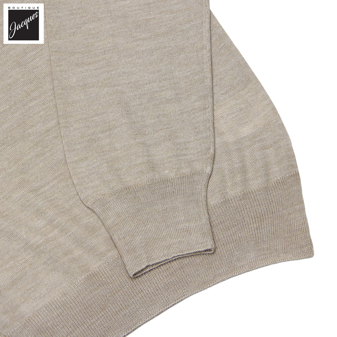 Beige Ultrafine Wool-Silk Knitted Long Sleeve Polo Shirt - GRAN SASSO