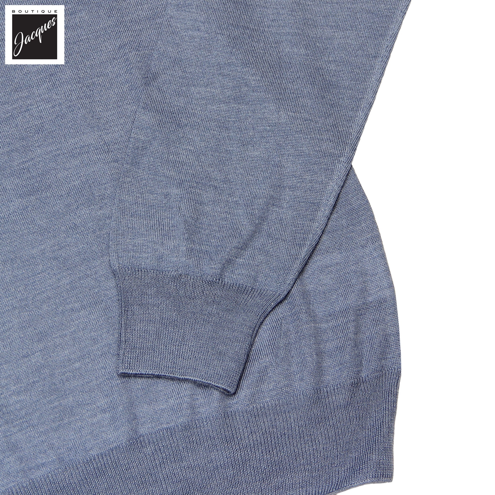 Dusky Blue Ultrafine Wool-Silk Knitted Long Sleeve Polo Shirt - GRAN SASSO