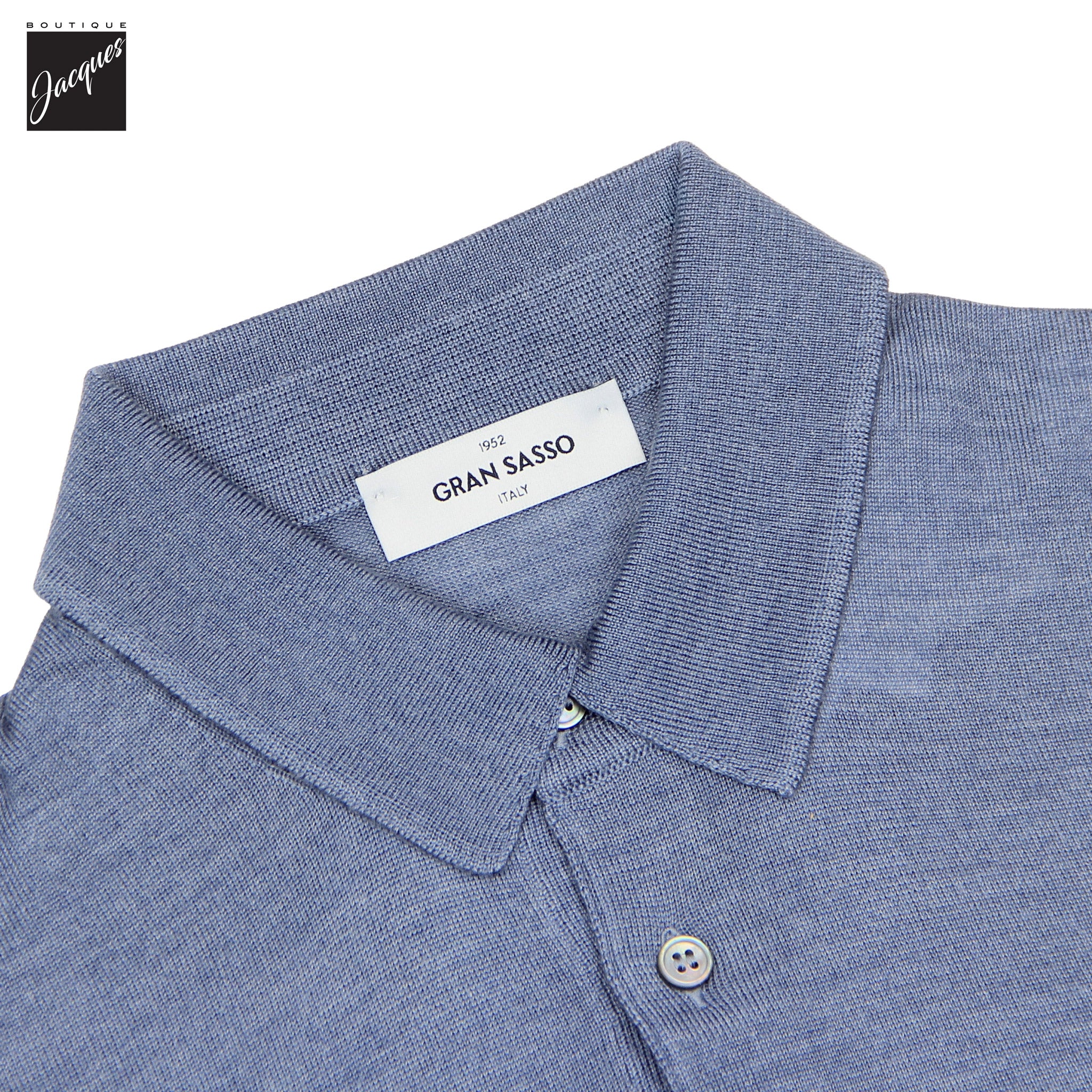 Dusky Blue Ultrafine Wool-Silk Knitted Long Sleeve Polo Shirt - GRAN SASSO