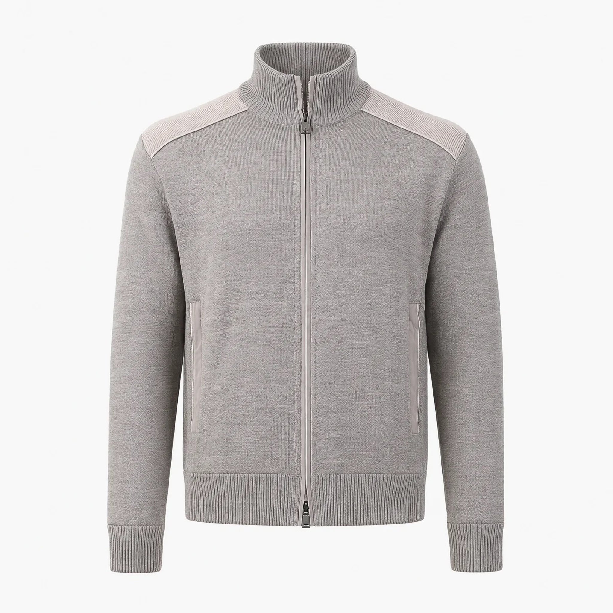 Taupe Shark Tag Soft Cool-Touch Wool Full Zip Sweater - PAUL & SHARK