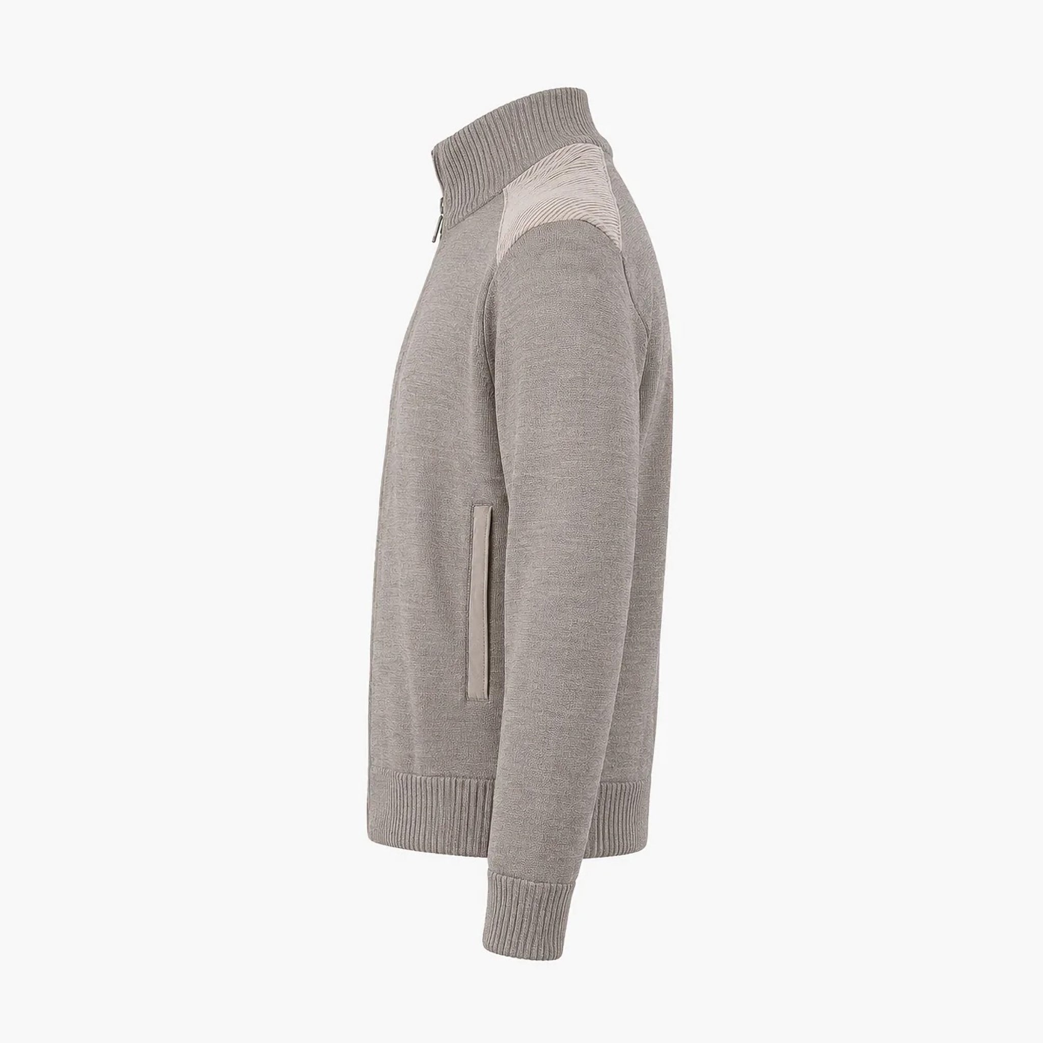 Taupe Shark Tag Soft Cool-Touch Wool Full Zip Sweater - PAUL & SHARK