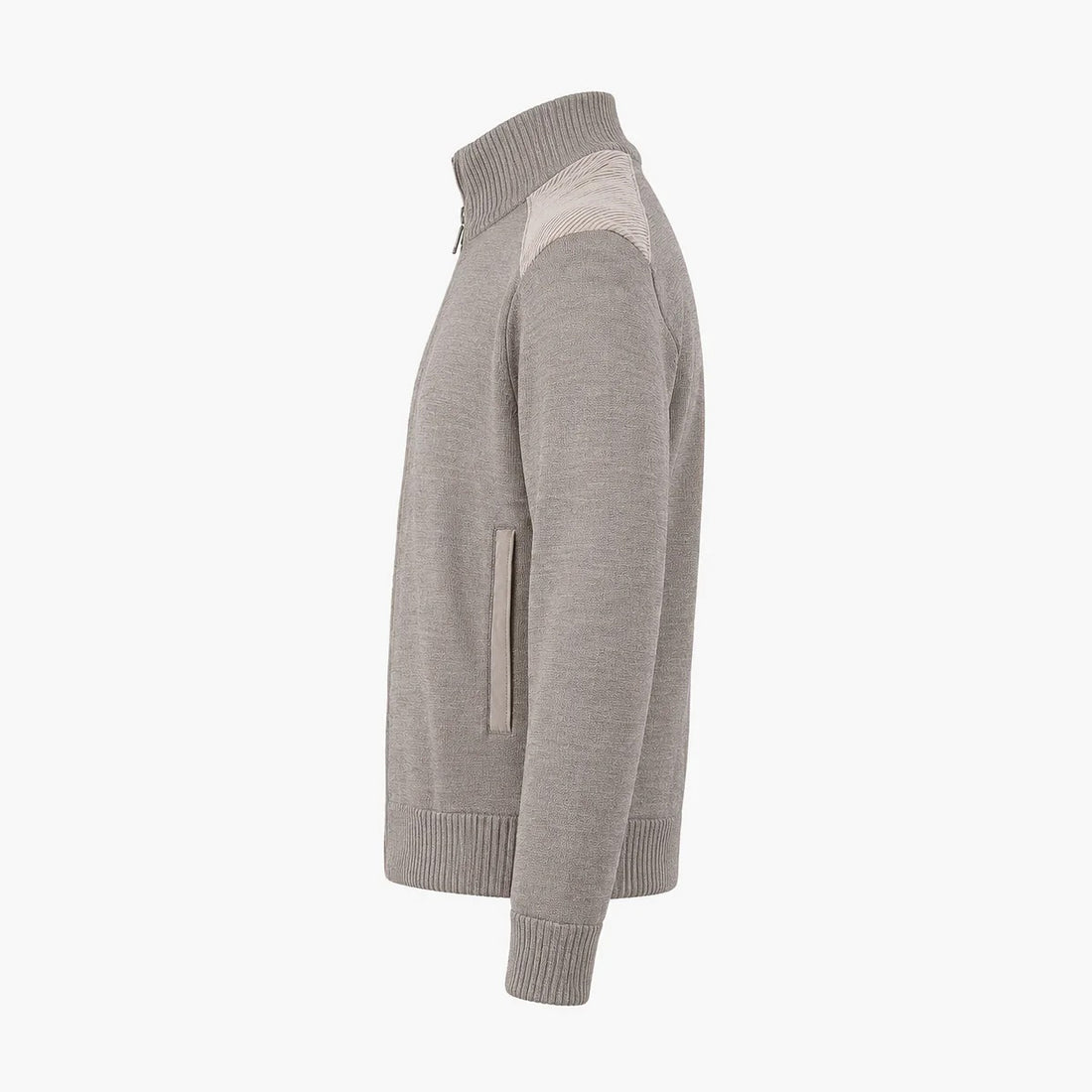 Taupe Shark Tag Soft Cool-Touch Wool Full Zip Sweater - PAUL & SHARK