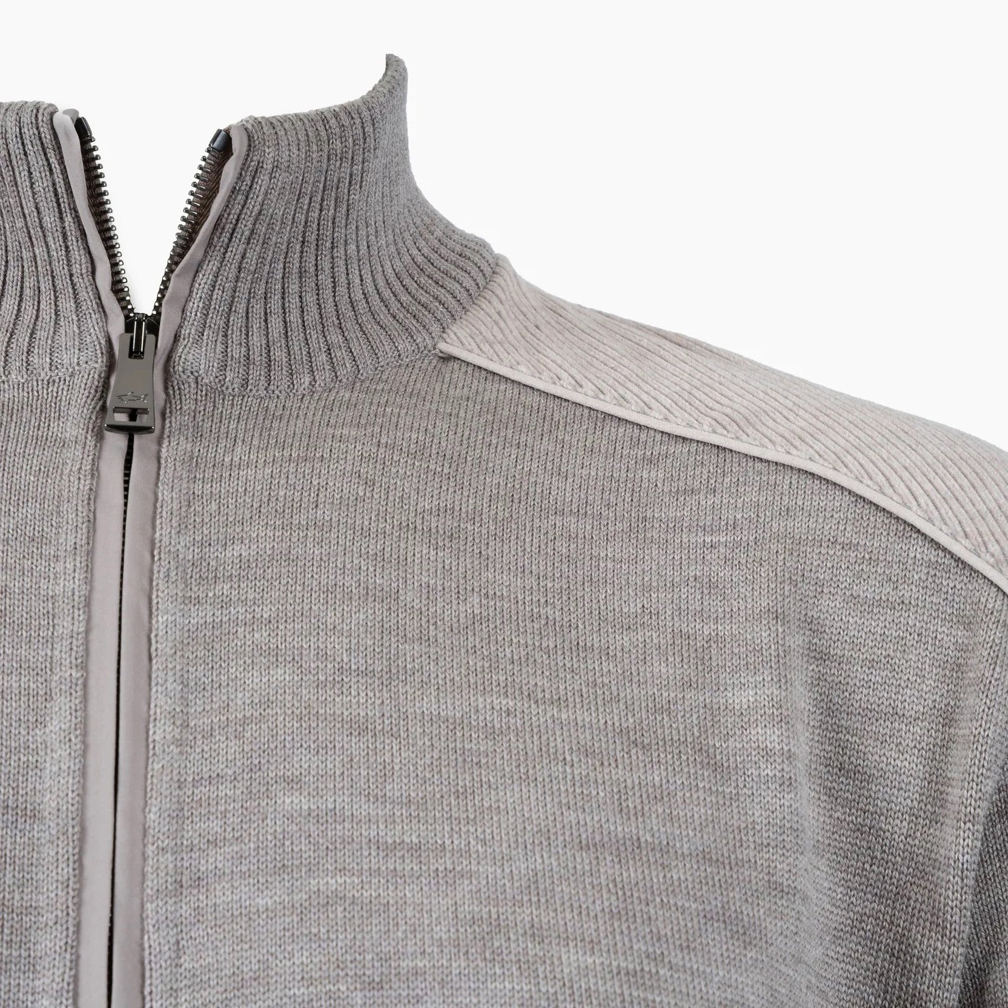 Taupe Shark Tag Soft Cool-Touch Wool Full Zip Sweater - PAUL & SHARK