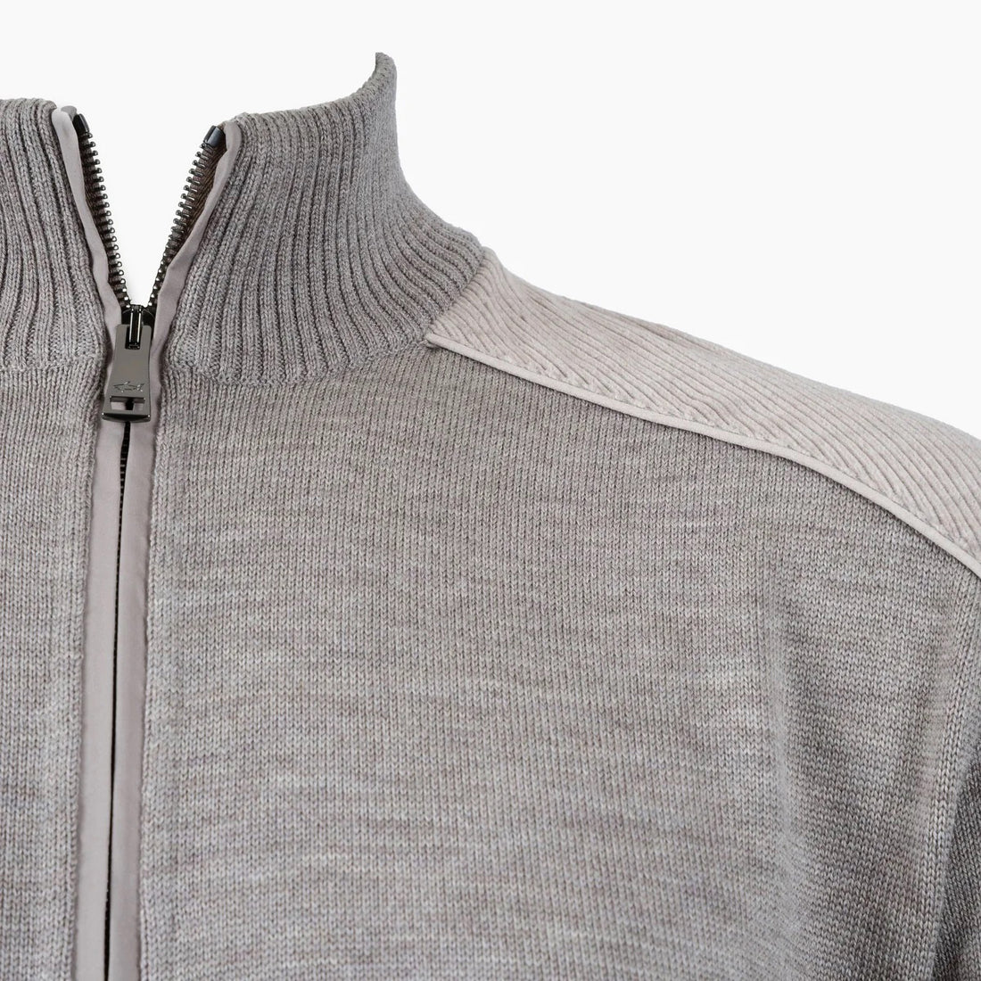 Taupe Shark Tag Soft Cool-Touch Wool Full Zip Sweater - PAUL & SHARK