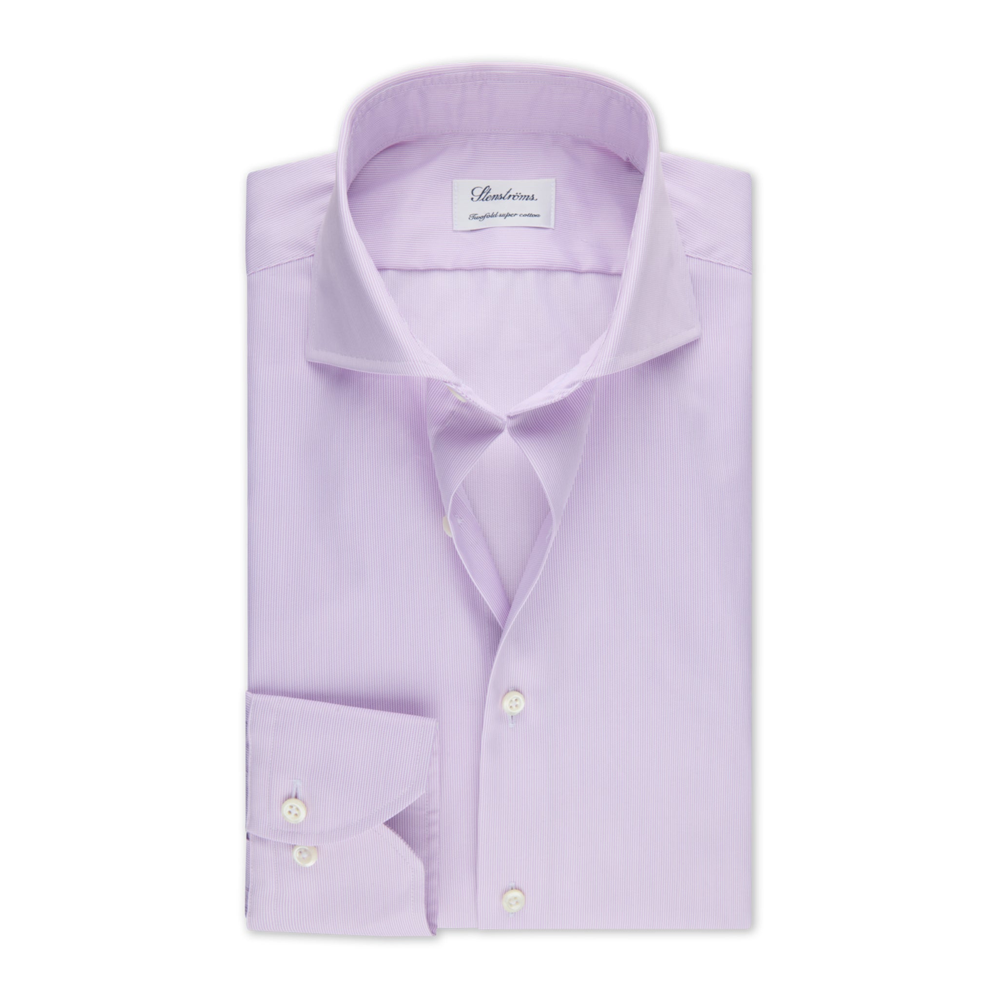 Light Purple Pinstriped Cotton Twill Fitted Body Shirt - Stenströms
