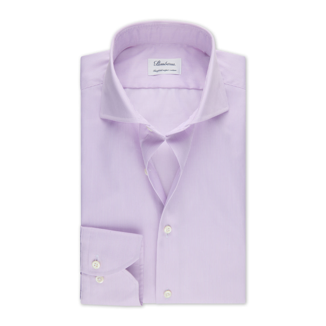 Light Purple Pinstriped Cotton Twill Fitted Body Shirt - Stenströms