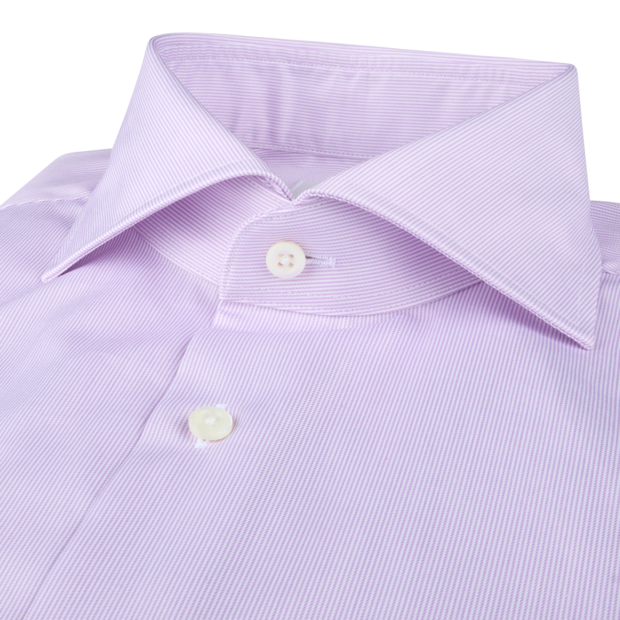Light Purple Pinstriped Cotton Twill Fitted Body Shirt - Stenströms