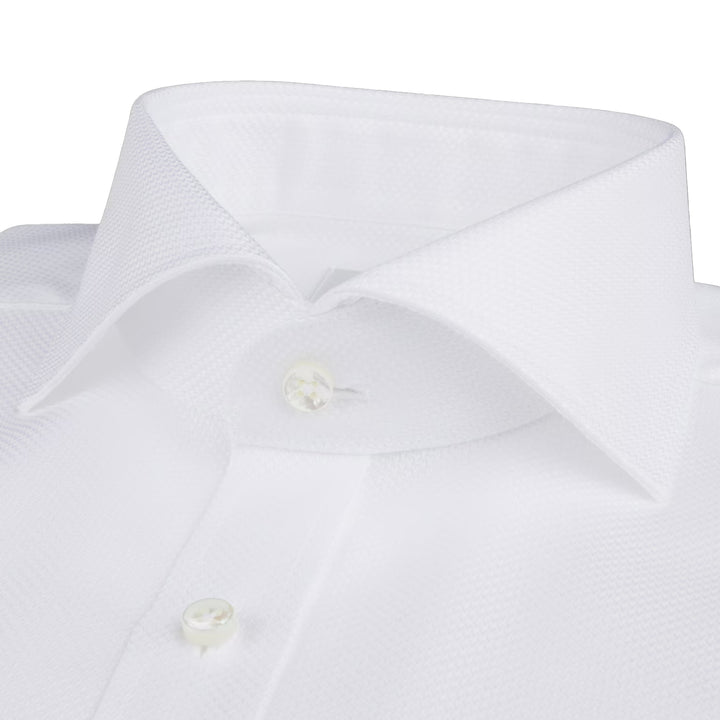 White Textured Twill Fitted Body Dress Shirt - Stenströms