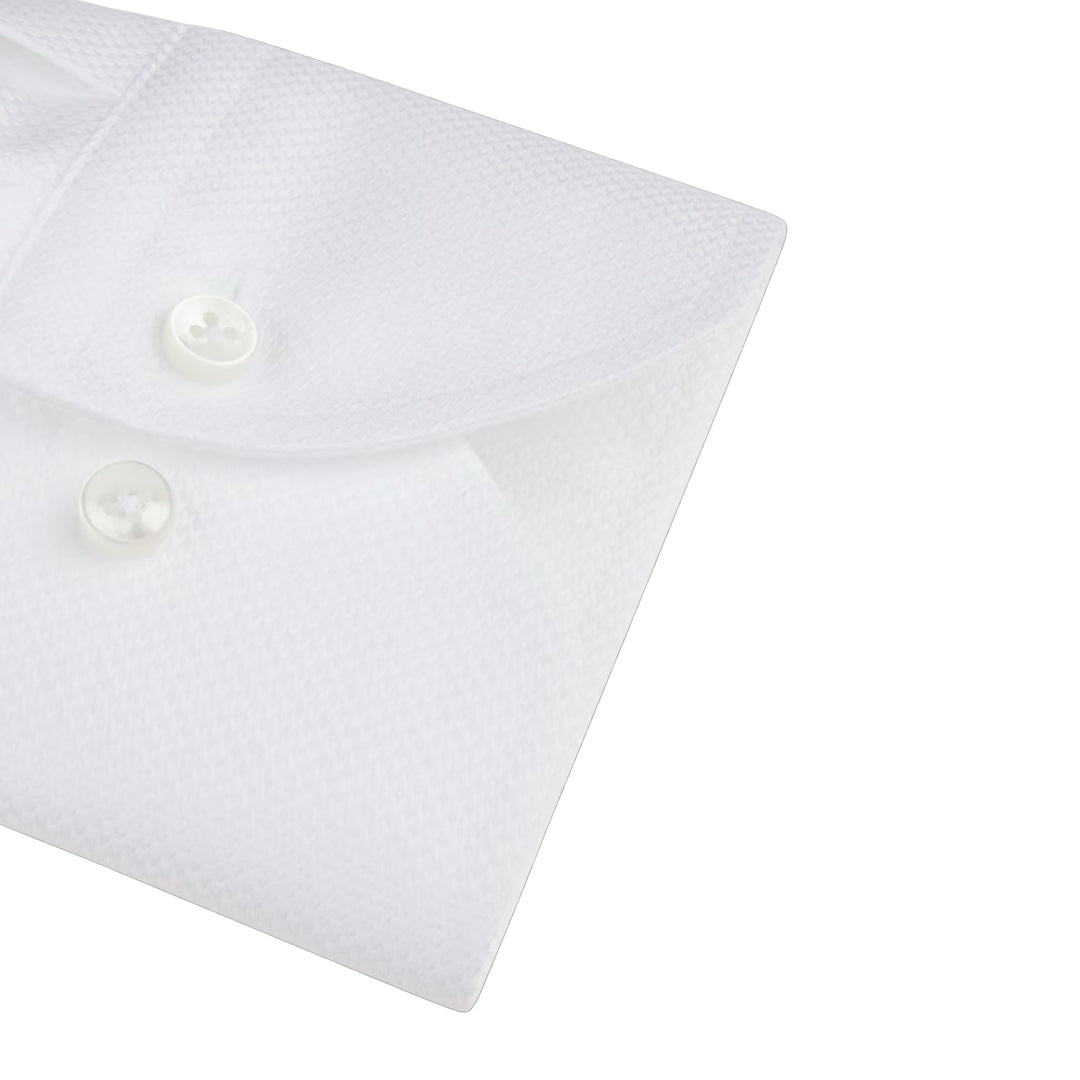 White Textured Twill Fitted Body Dress Shirt - Stenströms